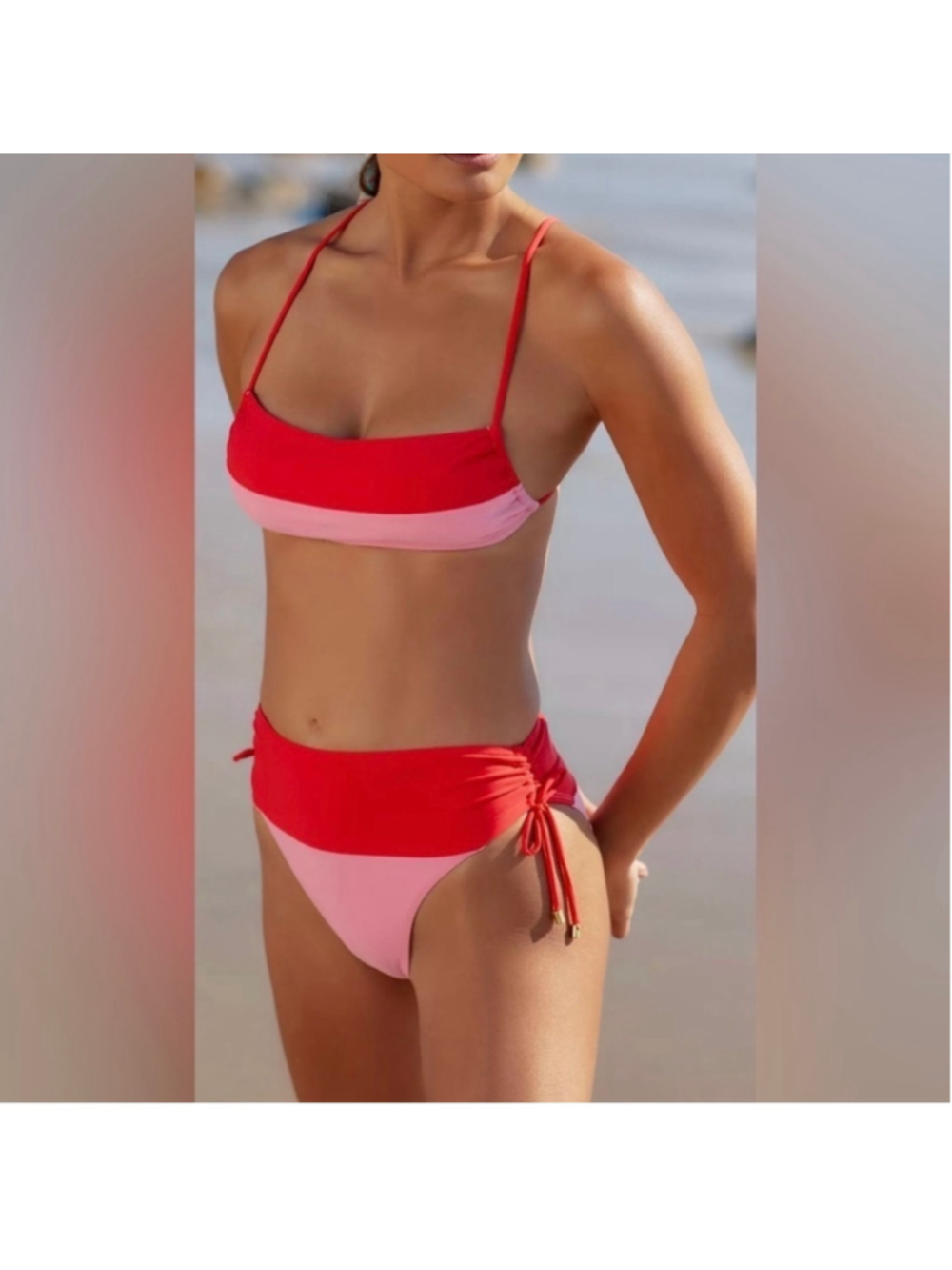 NWT Pilyq PQ Aura Shirred High Waisted Colorblock Bikini Bottoms- Size Medium